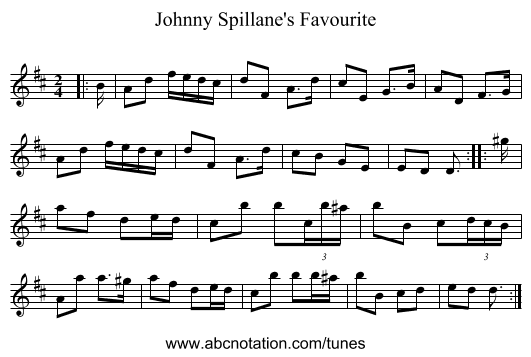 Johnny Spillane's Favourite - staff notation