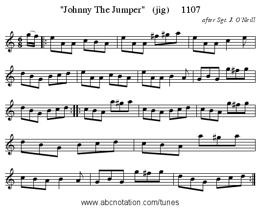 Johnny The Jumper   (jig)     1107 - staff notation