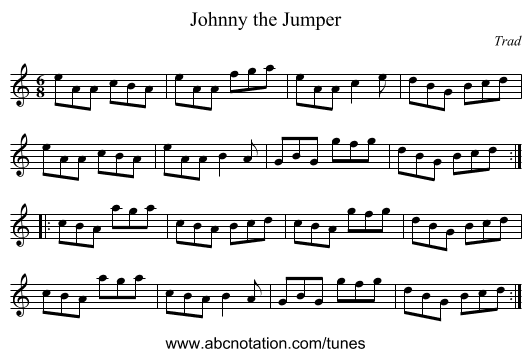 Johnny the Jumper - staff notation