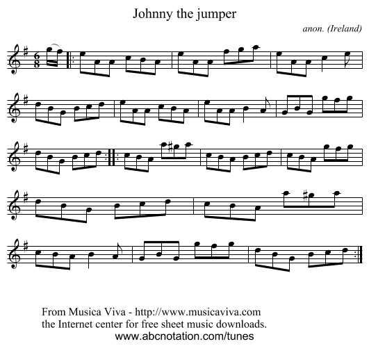 Johnny the jumper - staff notation