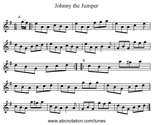 Johnny the Jumper - staff notation