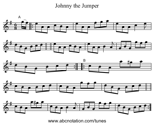 Johnny the Jumper - staff notation