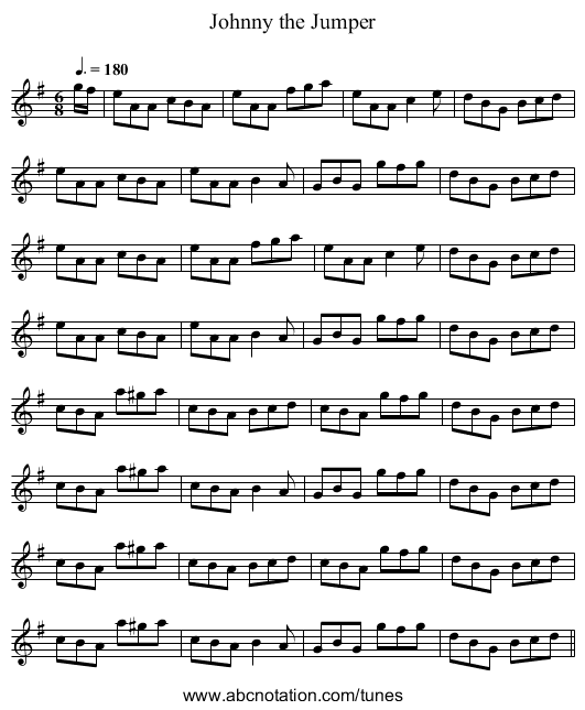 Johnny the Jumper - staff notation