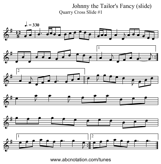 Johnny the Tailor's Fancy (slide)  - staff notation