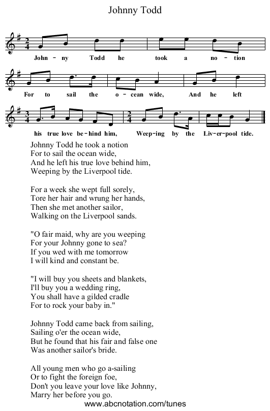 Johnny Todd - staff notation