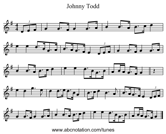 Johnny Todd - staff notation