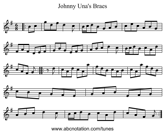 Johnny Una's Braes - staff notation