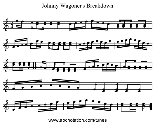 Johnny Wagoner's Breakdown - staff notation