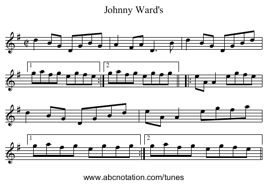Johnny Ward's - staff notation