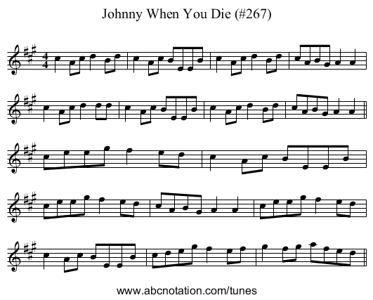 Johnny When You Die (#267) - staff notation