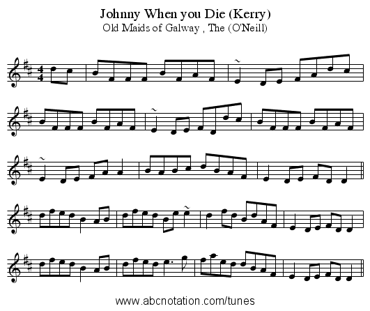 Johnny When you Die (Kerry) - staff notation