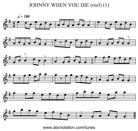 JOHNNY WHEN YOU DIE (reel) (1) - staff notation