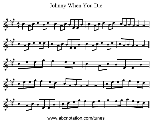 Johnny When You Die - staff notation