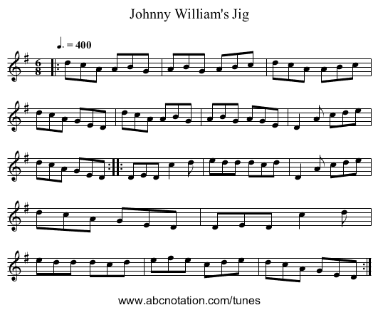 Johnny William's Jig - staff notation