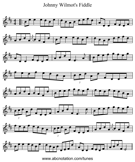 Johnny Wilmot's Fiddle - staff notation