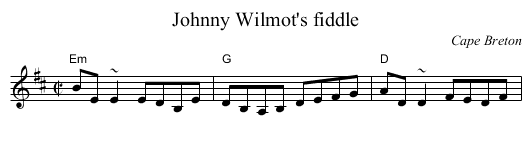 Johnny Wilmot's fiddle - staff notation