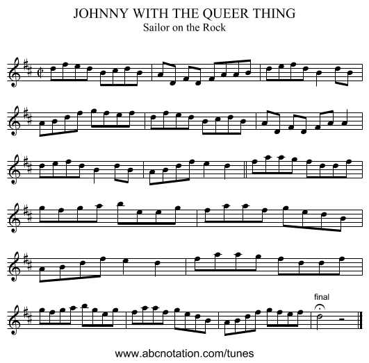 JOHNNY WITH THE QUEER THING - staff notation