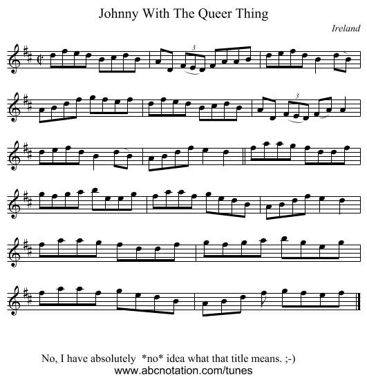 Johnny With The Queer Thing - staff notation