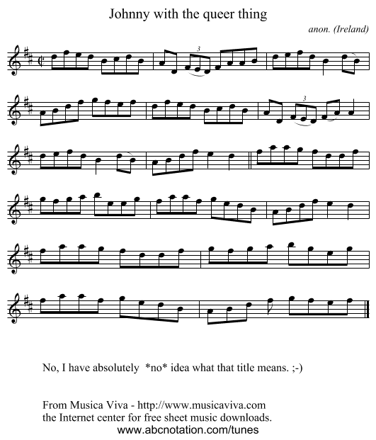 Johnny with the queer thing - staff notation