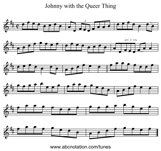 Johnny with the Queer Thing - staff notation