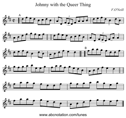 Johnny with the Queer Thing - staff notation