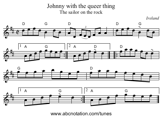 Johnny with the queer thing - staff notation