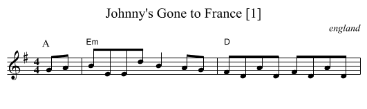 Johnny's Gone to France [1] - staff notation
