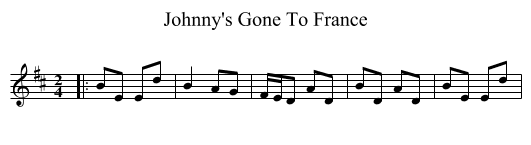 Johnny's Gone To France - staff notation