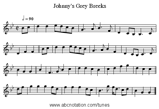 Johnny's Grey Breeks - staff notation