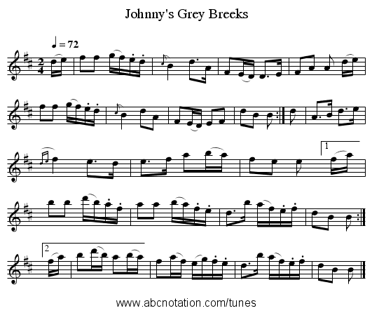 Johnny's Grey Breeks - staff notation