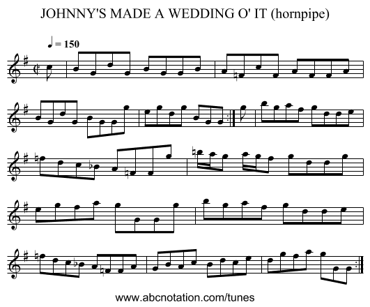 JOHNNY'S MADE A WEDDING O' IT (hornpipe) - staff notation