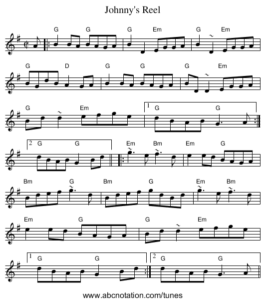 Johnny's Reel - staff notation