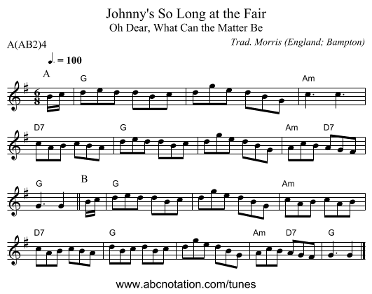 Johnny's So Long at the Fair - staff notation