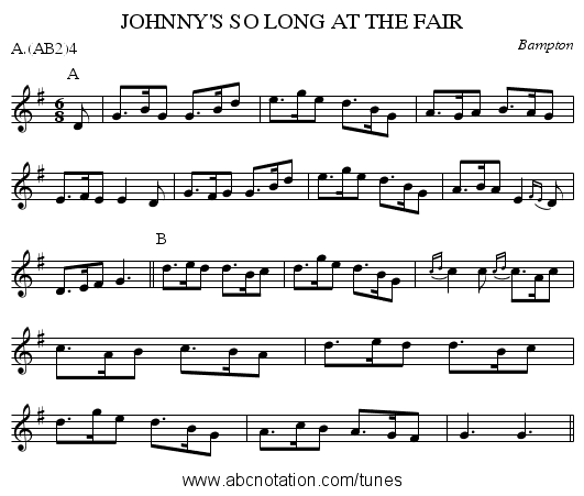 JOHNNY'S SO LONG AT THE FAIR - staff notation