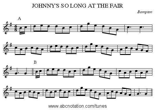 JOHNNY'S SO LONG AT THE FAIR - staff notation