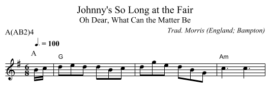 Johnny's So Long at the Fair - staff notation