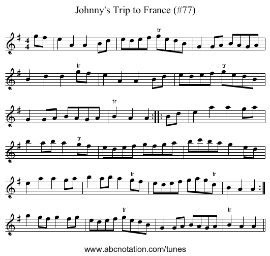 Johnny's Trip to France (#77) - staff notation
