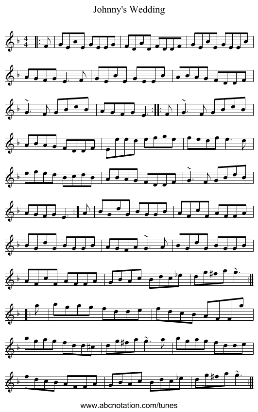 Johnny's Wedding - staff notation