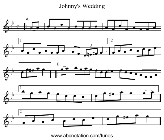 Johnny's Wedding - staff notation