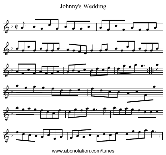 Johnny's Wedding - staff notation