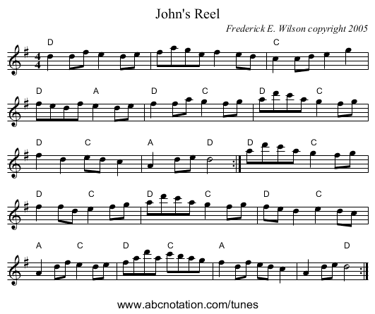 John's Reel - staff notation