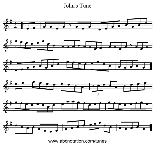 John's Tune - staff notation