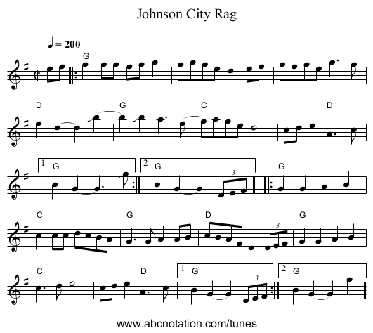 Johnson City Rag - staff notation