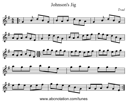 Johnson's Jig - staff notation