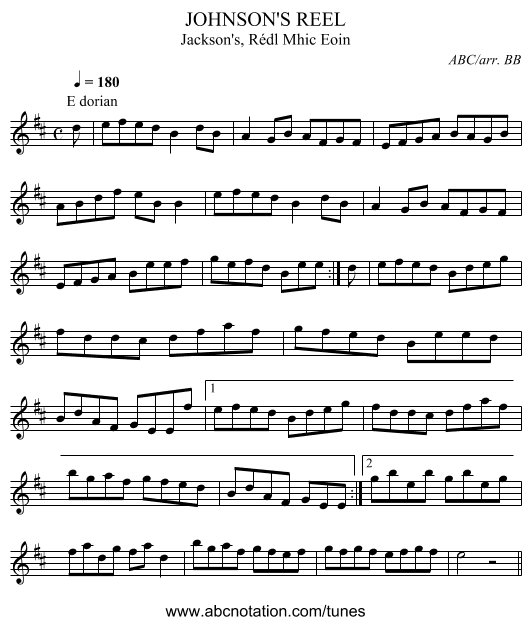 JOHNSON'S REEL - staff notation