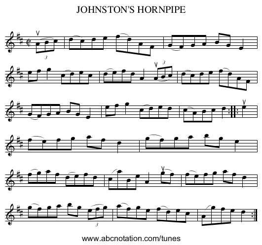 JOHNSTON'S HORNPIPE - staff notation