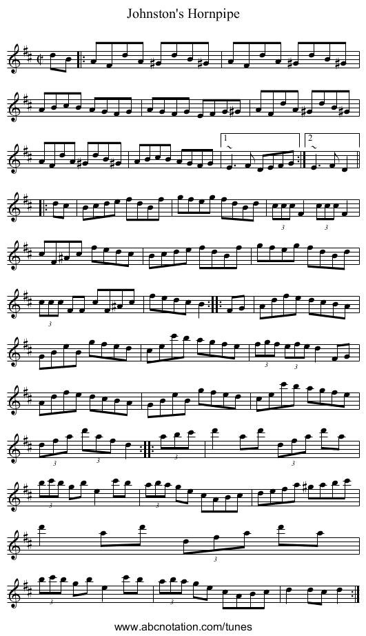 Johnston's Hornpipe - staff notation