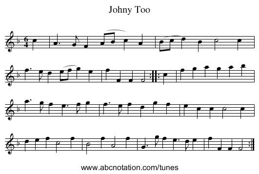 Johny Too - staff notation