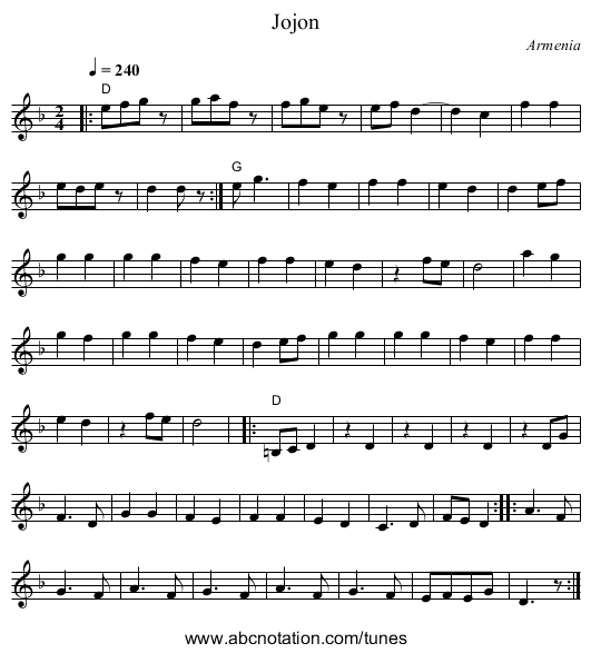 Jojon - staff notation