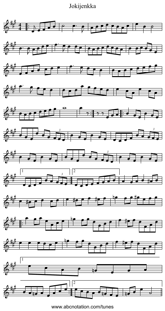 Jokijenkka - staff notation